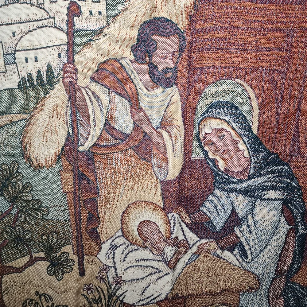 Nativity Baby Jesus in Manger Christmas Woven Tapestry Throw Blanket‎ 55